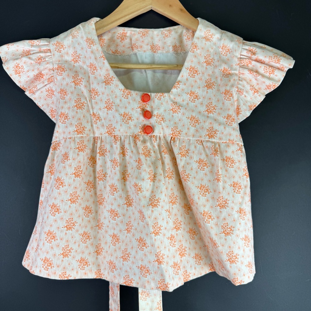 Floral Orange Vintage 1960’s XS babydoll style blouse